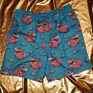 Blue Shark Print Swim Shorts